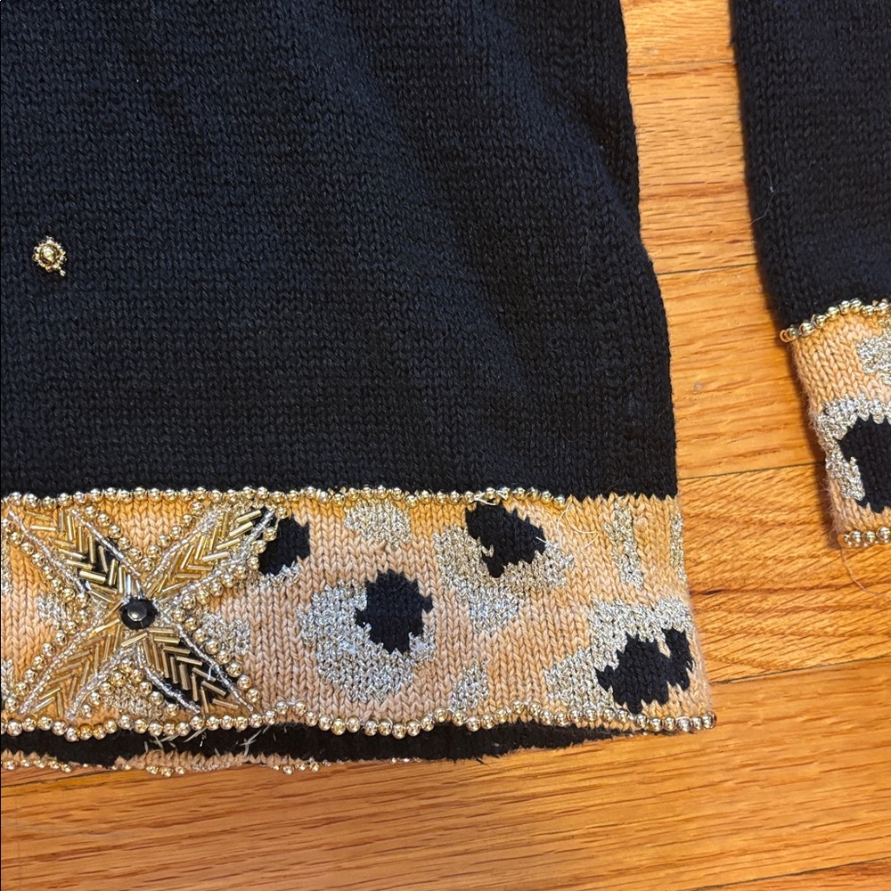 Belle Pointe Novelty Cardigan L Black Beaded Sequin Heels & Purses - Picture 8 of 9